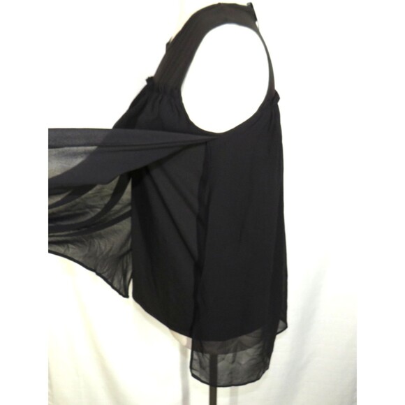 C Wonder Christian Siriano Black Ruffled Flowy Chiffon Overlay High Low Top XS - Picture 8 of 11